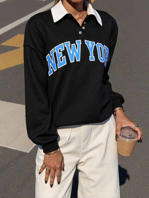 Contrast Polo Sweatshirt | Printed