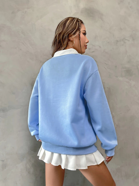 Contrast Polo Sweatshirt | Printed