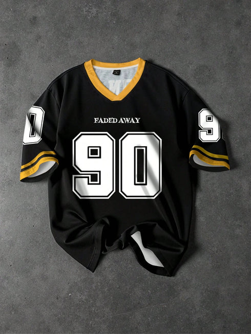 '90' V-Neck Oversized T-Shirt | Graphic Print