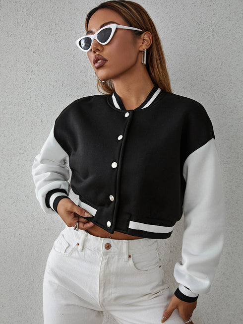 Contrast Bomber Cardigan | Cropped