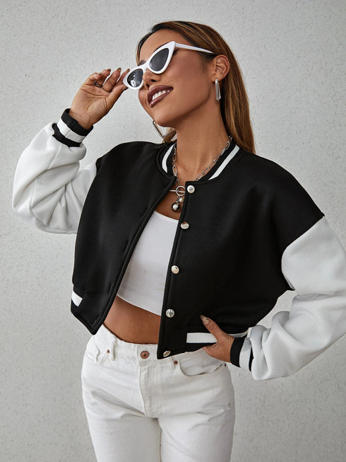 Contrast Bomber Cardigan | Cropped