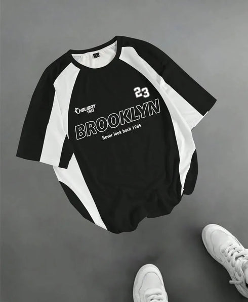 'BROOKLYN' V-Neck Oversized T-Shirt | Graphic Print