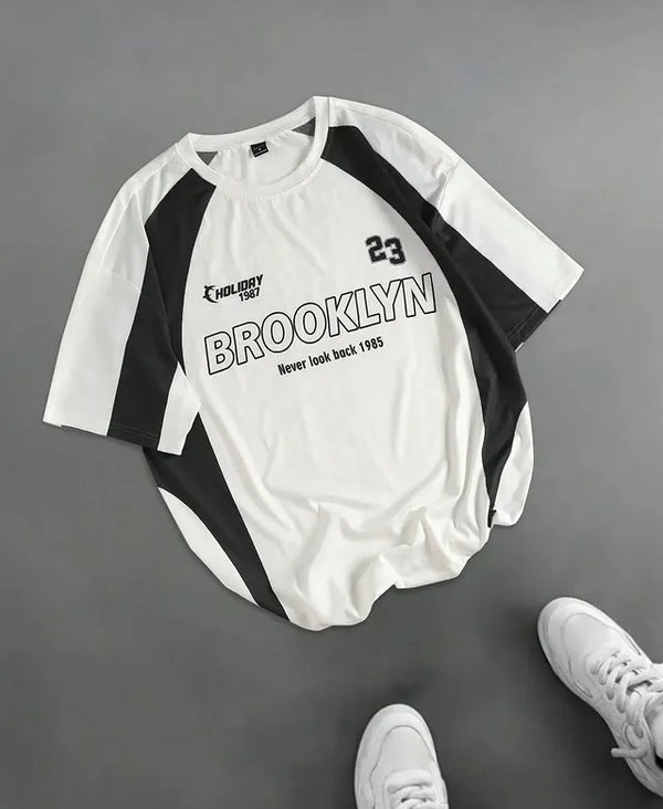 'BROOKLYN' V-Neck Oversized T-Shirt | Graphic Print