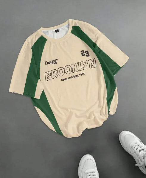 'BROOKLYN' V-Neck Oversized T-Shirt | Graphic Print