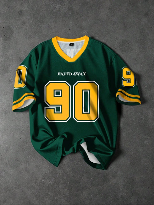 '90' V-Neck Oversized T-Shirt | Graphic Print