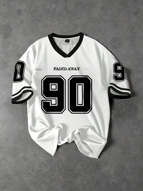 '90' V-Neck Oversized T-Shirt | Graphic Print