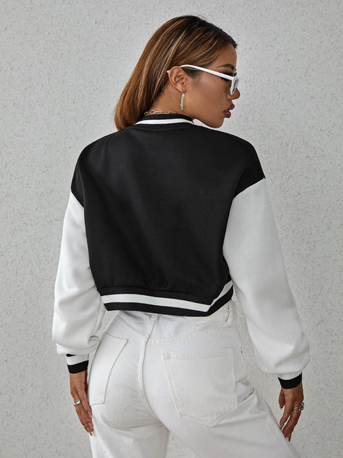 Contrast Bomber Cardigan | Cropped