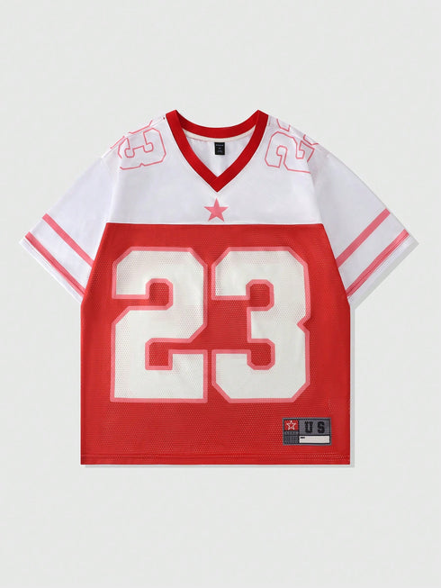 '23' V-Neck Oversized T-Shirt | Graphic Print