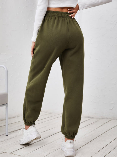 Elastic High Waist Solid Sweatpants Joggers