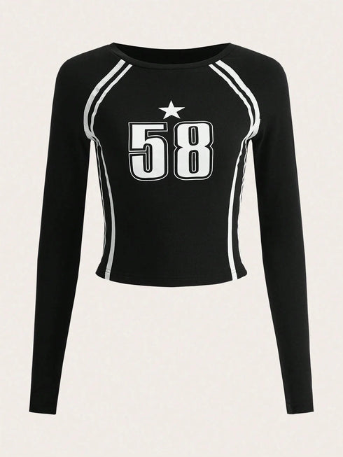 Round Neck Stripes Fitted Tee | Graphic Print