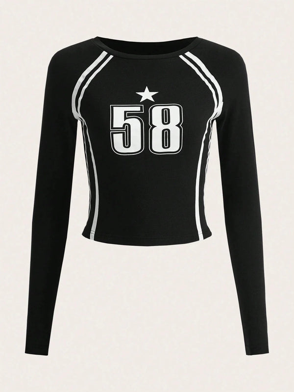 Round Neck Stripes Fitted Tee | Graphic Print