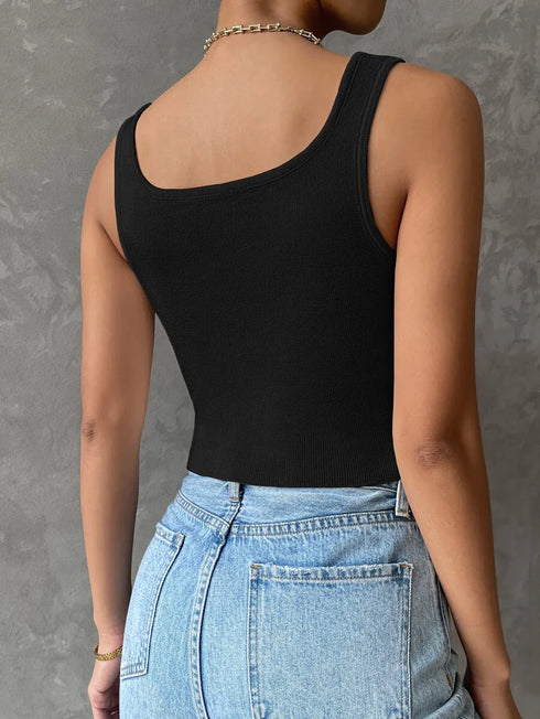 Notched Detail Crop Tank Knit Top