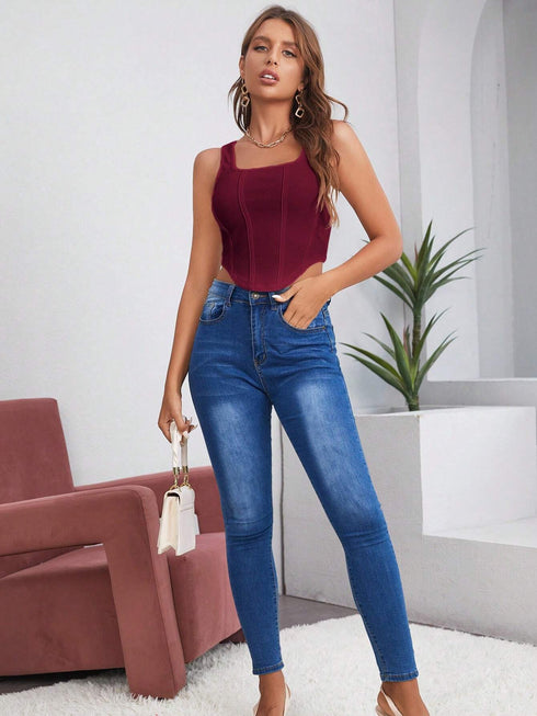 Ladies' Solid Color Asymmetrical Hem Tank Top