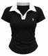 Contrast Collar Ribbed Polo Top