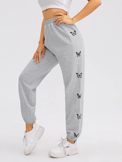 Elastic High Waist Solid Sweatpants Joggers