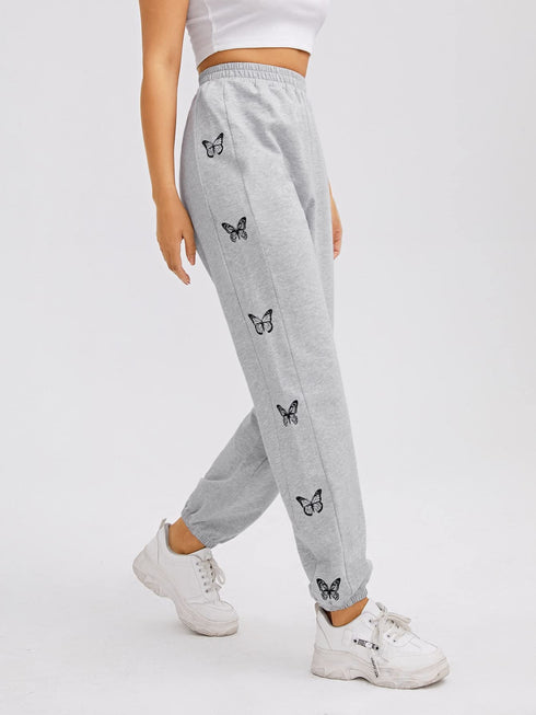 Elastic High Waist Solid Sweatpants Joggers