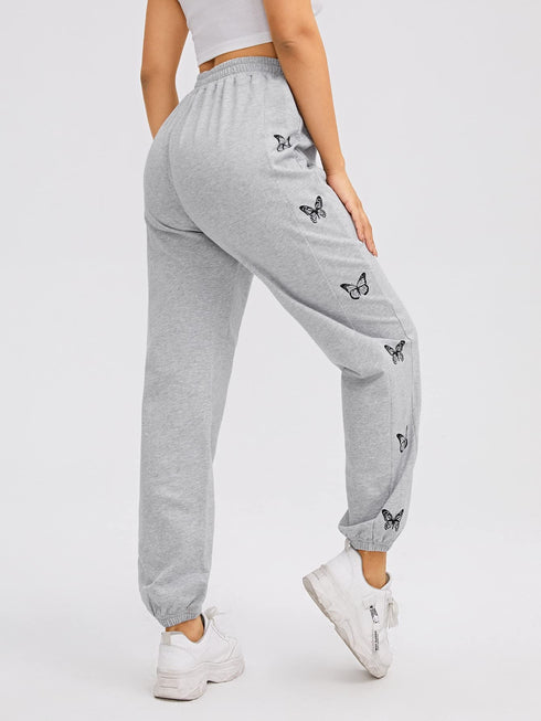 Elastic High Waist Solid Sweatpants Joggers