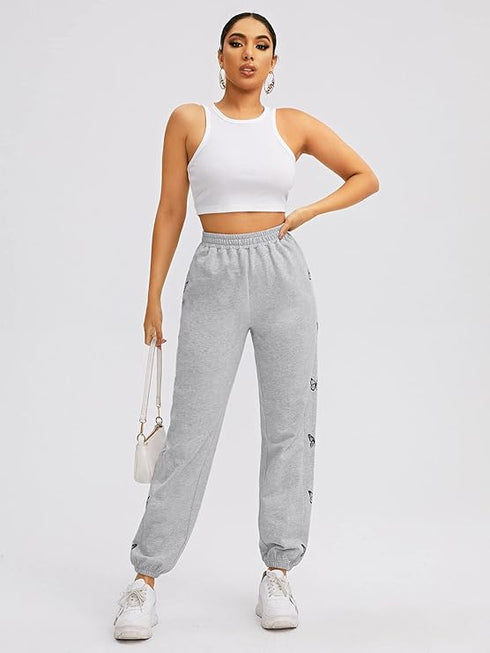 Elastic High Waist Solid Sweatpants Joggers