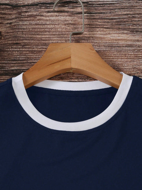 Contrast Binding Round Neck Tee Graphic Tees Women Tops