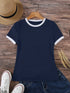Contrast Binding Round Neck Tee Graphic Tees Women Tops