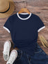 Contrast Binding Round Neck Tee Graphic Tees Women Tops