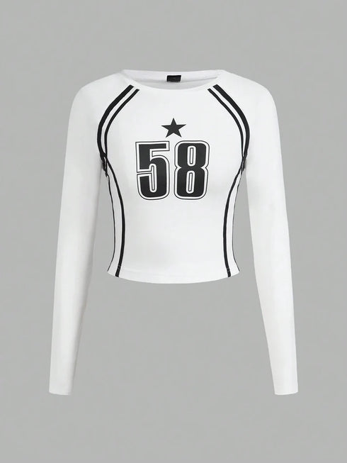 Round Neck Stripes Fitted Tee | Graphic Print