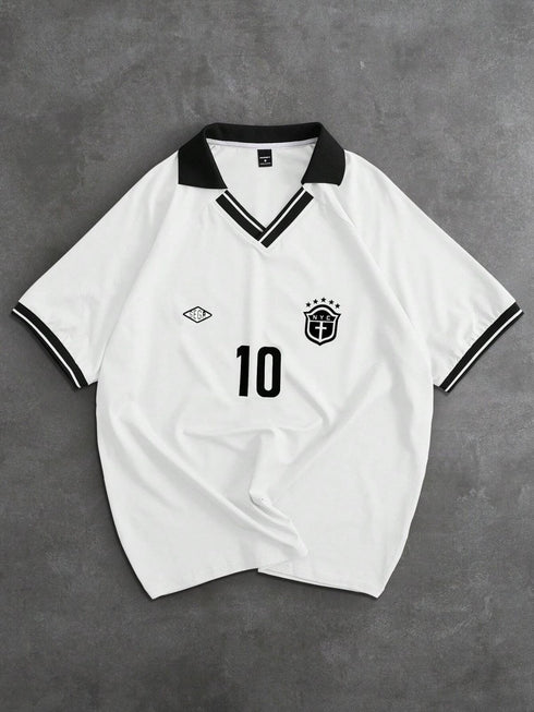 '10' V-Neck Contrast Oversized T-Shirt | Graphic Print