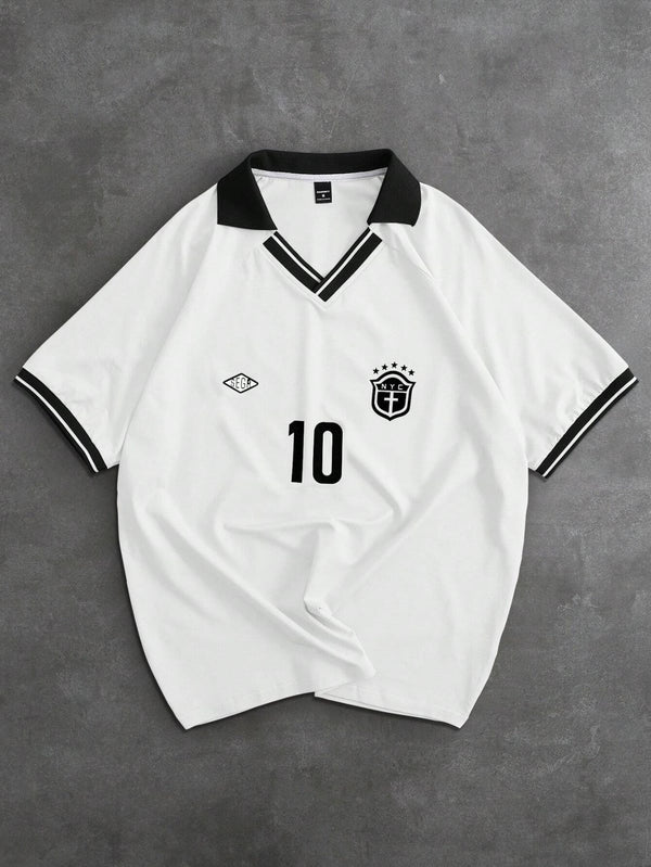 '10' V-Neck Contrast Oversized T-Shirt | Graphic Print