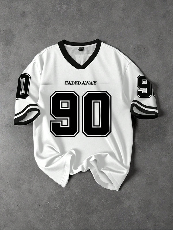 Men's Casual Short Sleeve V-Neck T-Shirt With Contrast Binding And Graphic Print