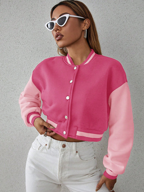 Contrast Bomber Cardigan | Cropped