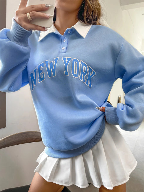 Contrast Polo Sweatshirt | Printed