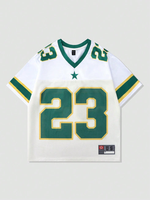 '23' V-Neck Oversized T-Shirt | Graphic Print