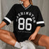 '86' V-Neck Contrast Oversized T-Shirt | Graphic Print