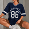 '86' V-Neck Contrast Oversized T-Shirt | Graphic Print