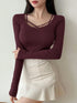 Sweetheart Neck Drawstring Long Sleeve Top | Ribbed