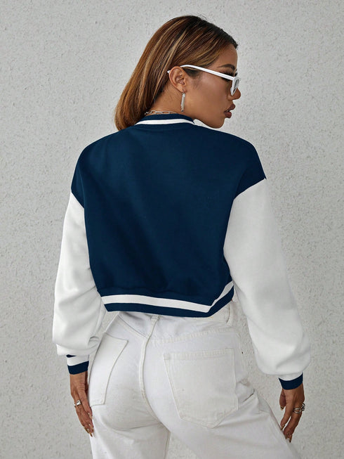 Contrast Bomber Cardigan | Cropped