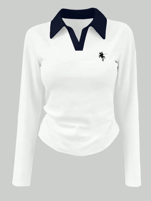 V-Neck White Polo | Full