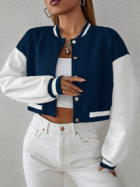 Contrast Bomber Cardigan | Cropped