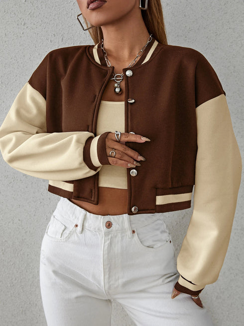 Contrast Bomber Cardigan | Cropped