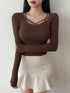 Sweetheart Neck Drawstring Long Sleeve Top | Ribbed