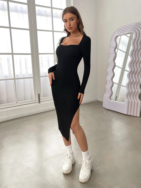 Sweetheart Neck Split Thigh Dress