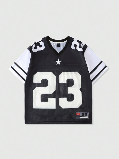 '23' V-Neck Oversized T-Shirt | Graphic Print