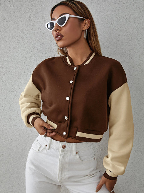 Contrast Bomber Cardigan | Cropped