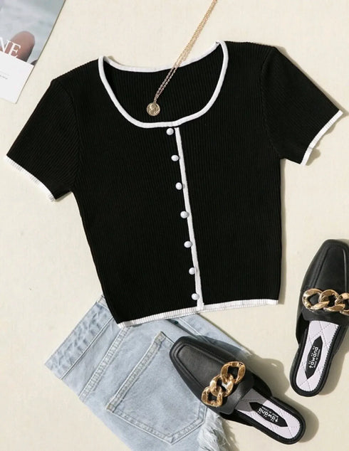 Contrast Scoop Neck Top