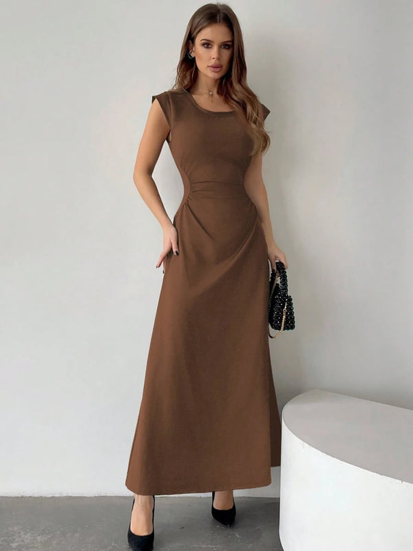 Scoop Neck Short Cap Sleeves Dress