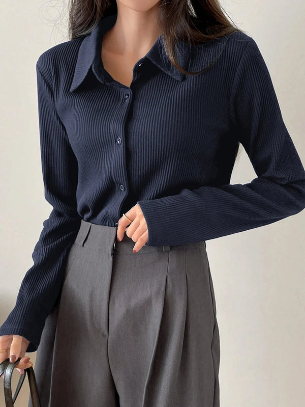 Button Down Collar Ribbed Shirt