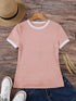 Contrast Binding Round Neck Tee Graphic Tees Women Tops