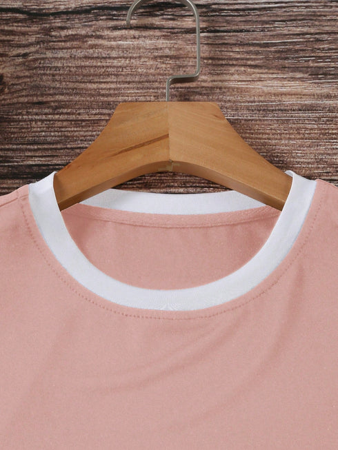 Contrast Binding Round Neck Tee Graphic Tees Women Tops