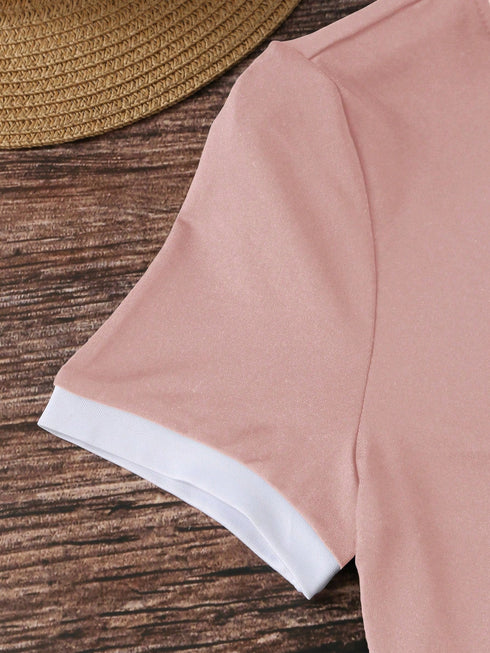 Contrast Binding Round Neck Tee Graphic Tees Women Tops