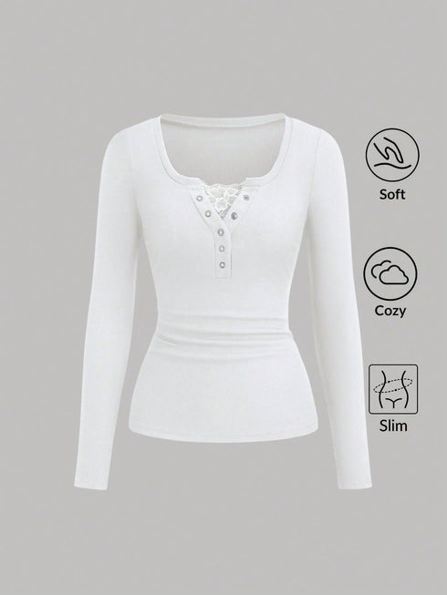 Lace Henley | Ribbed